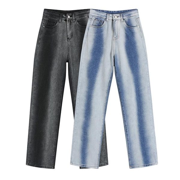 women's jeans gradient contrast color old women show thin high waist straight tube loose wide leg pants, Blue
women's jeans gradient contrast color old women show thin high waist straight tube loose wide leg pants, Blue