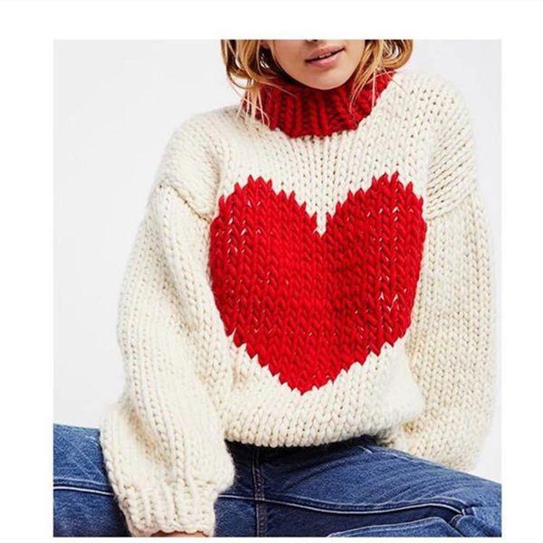 women's sweaters 2021 autumn and winter fashion pure hand-woven peach heart color thick needle lantern sleeve sweater, White;black
women's sweaters 2021 autumn and winter fashion pure hand-woven peach heart color thick needle lantern sleeve sweater, White;black