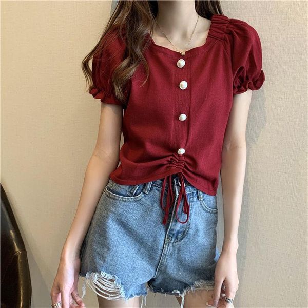 women's t-shirt summer net red bubble sleeve high waist exposed navel short bm style clothes, White
women's t-shirt summer net red bubble sleeve high waist exposed navel short bm style clothes, White