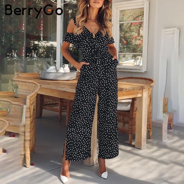 women's jumpsuits & rompers berrygo casual polka dot boho black women cold shoulder chiffon long jumpsuit overall summer split female, Black;white
women's jumpsuits & rompers berrygo casual polka dot boho black women cold shoulder chiffon long jumpsuit overall summer split female, Black;white