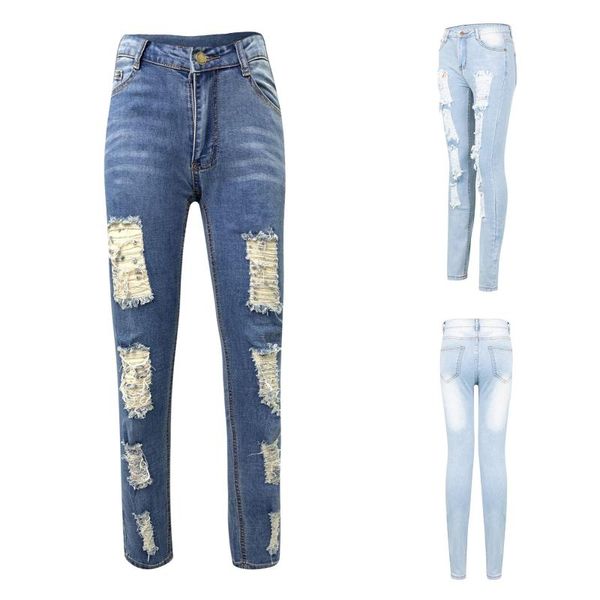 women's jeans denim pants button high waist slim band micro hole ripped fashion straight trousers harem #40, Blue
women's jeans denim pants button high waist slim band micro hole ripped fashion straight trousers harem #40, Blue