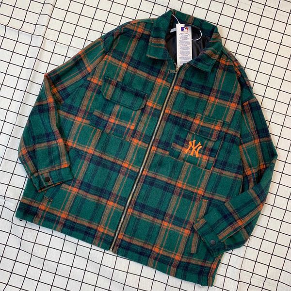 mlb yankees autumn winter tweed plaid loose coat, Black