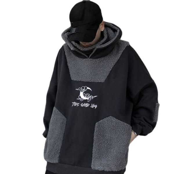 men's hoodies & sweatshirts 2021 winter furry color block patch letter embroidery oversized hoodie men hip hop pullover punk women hood, Black
men's hoodies & sweatshirts 2021 winter furry color block patch letter embroidery oversized hoodie men hip hop pullover punk women hood, Black