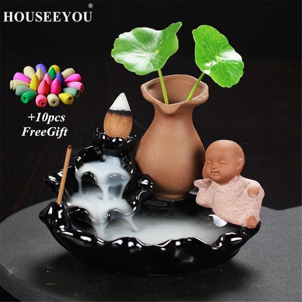 fragrance lamps 10pcs incense cone + backflow burner little monk buddha stick holder with vase home decor buddhist aroma censer
fragrance lamps 10pcs incense cone + backflow burner little monk buddha stick holder with vase home decor buddhist aroma censer