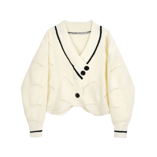 comelknitted cardigan women's autumn college style irregular outer wear all-match hollow-out short sweater coat 210515, White 
comelknitted cardigan women's autumn college style irregular outer wear all-match hollow-out short sweater coat 210515, White