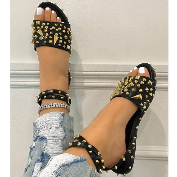 sandals gold rivet flat summer open toe wrap around ankle strap beach shoes plus size 35-43, Black
sandals gold rivet flat summer open toe wrap around ankle strap beach shoes plus size 35-43, Black