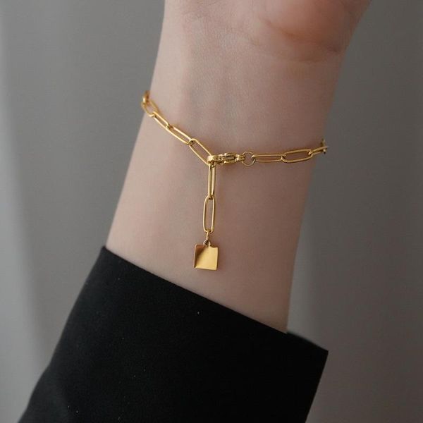 link, chain golden classic not fade gold plated square pendant bracelet women girls stainless steel jewelry accessories gift, Black
link, chain golden classic not fade gold plated square pendant bracelet women girls stainless steel jewelry accessories gift, Black