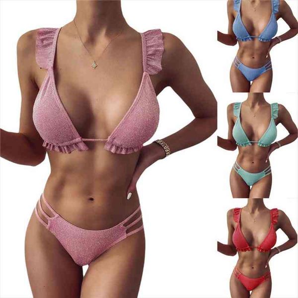 women mid waist bikini summer two piece swimsuit for lady fashion solid color ruffle split bathing suit with chest, White;black
women mid waist bikini summer two piece swimsuit for lady fashion solid color ruffle split bathing suit with chest, White;black