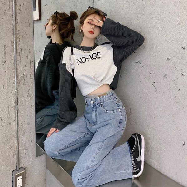 women's tracksuits fashion women short hoodie tie up buottons at hem with retro wash loose cotton jeans two pieces set lady, Gray
women's tracksuits fashion women short hoodie tie up buottons at hem with retro wash loose cotton jeans two pieces set lady, Gray