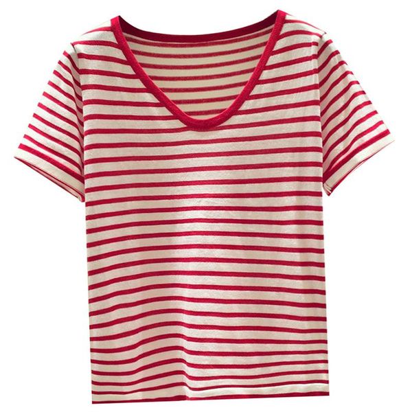women's t-shirt shintimes striped thin knitted korean style tshirt woman loose short sleeve v-neck t shirts women tee shirt femme, White
women's t-shirt shintimes striped thin knitted korean style tshirt woman loose short sleeve v-neck t shirts women tee shirt femme, White