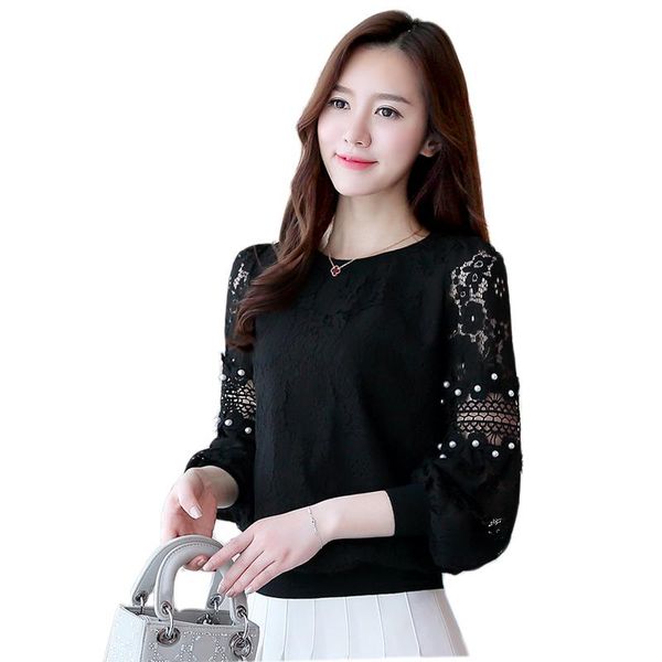 women's blouses & shirts korean lace blouse shirt autumn long sleeve slim beading elegant women corchet hollow out woman, White
women's blouses & shirts korean lace blouse shirt autumn long sleeve slim beading elegant women corchet hollow out woman, White