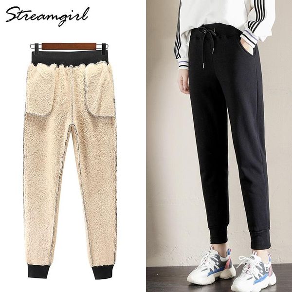 women's pants & capris thick warm winter trousers women velvet with high waist sweatpants 2021 ladies sweat female loose pant, Black;white 
women's pants & capris thick warm winter trousers women velvet with high waist sweatpants 2021 ladies sweat female loose pant, Black;white