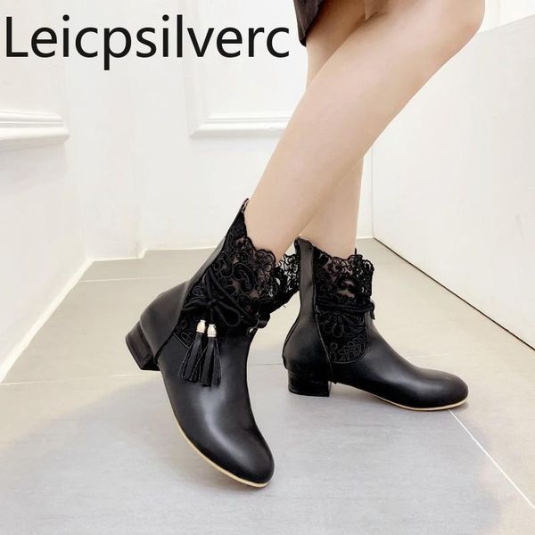 winter women's boots fashion round head lace tassel zipper low-heeled middle tube shoes plus size 31-43 3cm high, Black
winter women's boots fashion round head lace tassel zipper low-heeled middle tube shoes plus size 31-43 3cm high, Black