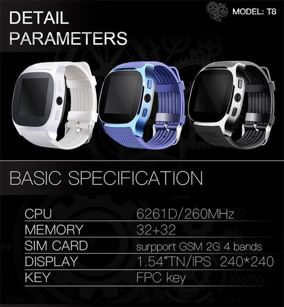 t8 bluetooth smart wristbands watch with camera phone mate sim card pedometer life waterproof for android ios smartwatch ups/dhl
t8 bluetooth smart wristbands watch with camera phone mate sim card pedometer life waterproof for android ios smartwatch ups/dhl