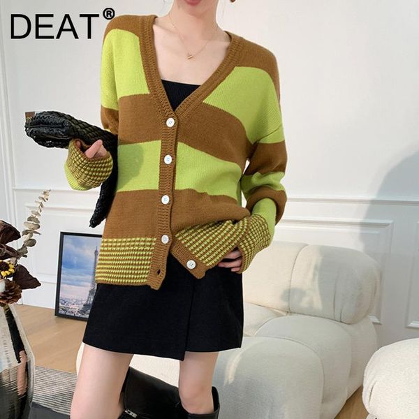 women's knits & tees deat woman sweater cardigan green striped kniited v collar long sleeve single breasted casual style 2021 autumn 1, White
women's knits & tees deat woman sweater cardigan green striped kniited v collar long sleeve single breasted casual style 2021 autumn 1, White