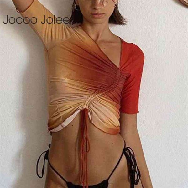 women summer printing pleated slim bandage mesh short sleeve t-shirt street irregular gradient party club tee 210416, White 
women summer printing pleated slim bandage mesh short sleeve t-shirt street irregular gradient party club tee 210416, White