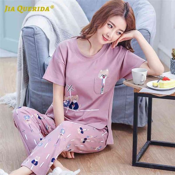 fashion spring pajamas sets homesuit homeclothes short sleeve long pants cartoon printing crew neck sleepwear pj set 210809, Black;red
fashion spring pajamas sets homesuit homeclothes short sleeve long pants cartoon printing crew neck sleepwear pj set 210809, Black;red