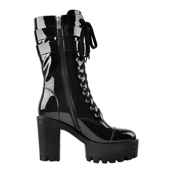 women black platform patent leather lace up mid calf chunky high heels booties side zip big size lady short boots
women black platform patent leather lace up mid calf chunky high heels booties side zip big size lady short boots