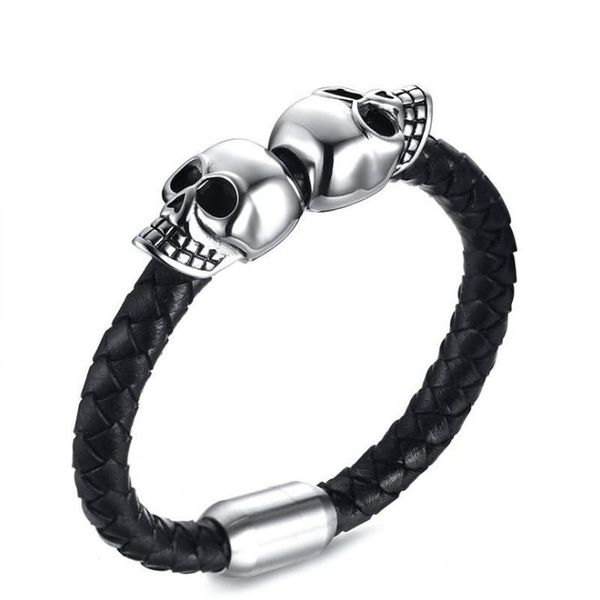 men's stainless steel skeleton head leather bracelets 8mm black woven rope jewelry bracelet boyfriend gift bangle
men's stainless steel skeleton head leather bracelets 8mm black woven rope jewelry bracelet boyfriend gift bangle