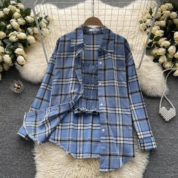 women's blouses & shirts tsxt korean autumn style condole belt sleeveless vest + leisure plaid lapel shirt with long sleeves 2 pieces s, White
women's blouses & shirts tsxt korean autumn style condole belt sleeveless vest + leisure plaid lapel shirt with long sleeves 2 pieces s, White