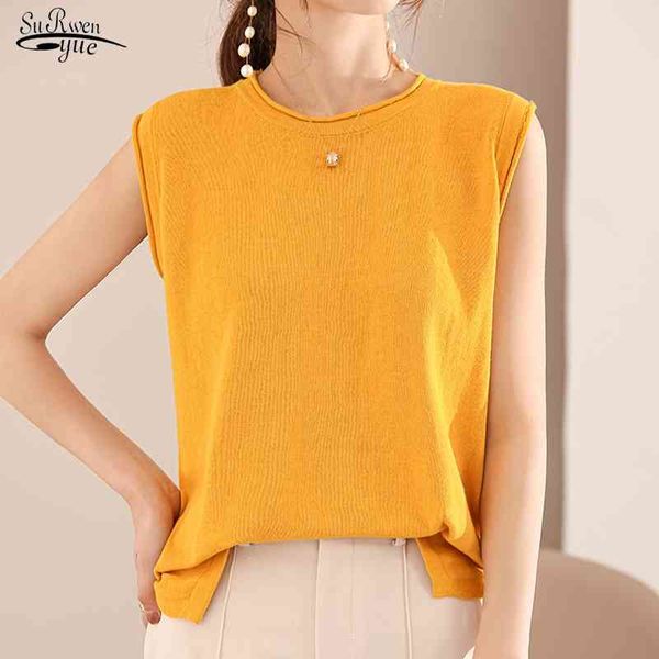 solid knitted sleeveless blouse for women summer pure cotton o-neck pullover loose short t-shirt blusa 14646 210521, White
solid knitted sleeveless blouse for women summer pure cotton o-neck pullover loose short t-shirt blusa 14646 210521, White