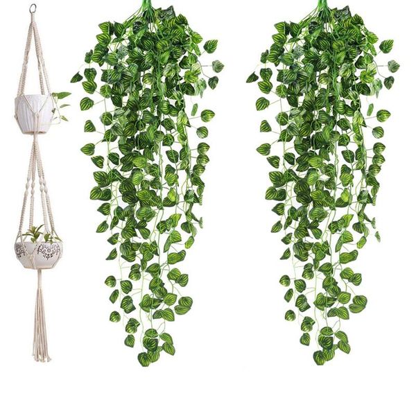 pcs macrame double plant hanger 2 tier hanging planter & 2pcs artificial ivy garland fake vine plants decorative flowers wreaths
pcs macrame double plant hanger 2 tier hanging planter & 2pcs artificial ivy garland fake vine plants decorative flowers wreaths