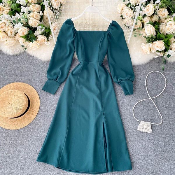 casual dresses women autumn split dress french retro square collar waist hugging slim puff sleeve beading midi female vestidos pl487, Black;gray
casual dresses women autumn split dress french retro square collar waist hugging slim puff sleeve beading midi female vestidos pl487, Black;gray