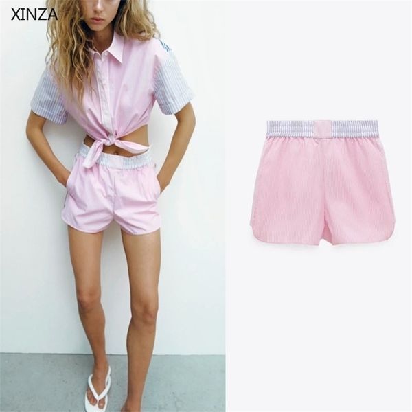 women patchwork striped summer shorts za vintage elastic waist pink short pants fashion casual high waisted feminino 210621, White;black
women patchwork striped summer shorts za vintage elastic waist pink short pants fashion casual high waisted feminino 210621, White;black