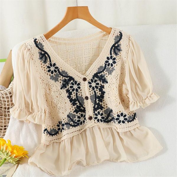 women's blouses & shirts boho vintage blouse floral embroidery hollow out crochet crop summer short sleeve shirt womens and chic bl, White
women's blouses & shirts boho vintage blouse floral embroidery hollow out crochet crop summer short sleeve shirt womens and chic bl, White