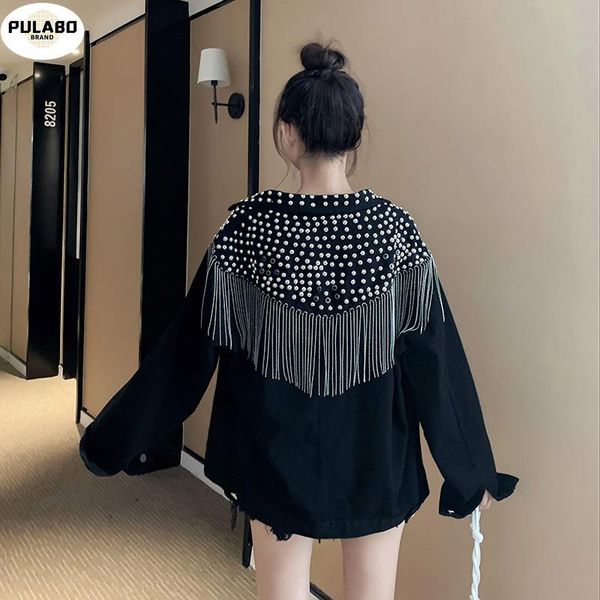 women's jackets boho inspired studded fringe trim denim jacket for women vintage black long sleeve outerwear, Black;brown
women's jackets boho inspired studded fringe trim denim jacket for women vintage black long sleeve outerwear, Black;brown