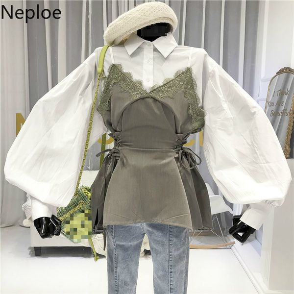 women's blouses & shirts neploe spring fake two-piece lantern long sleeve shirt female lace splice sling vest women loose blouse slim, White
women's blouses & shirts neploe spring fake two-piece lantern long sleeve shirt female lace splice sling vest women loose blouse slim, White