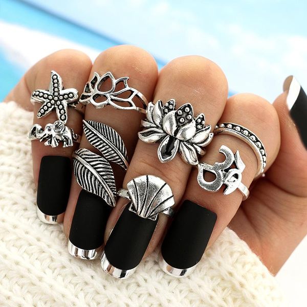 cluster rings fashion ladies chic style bracelet european and american retro leaves starfish lotus 8 piece set ring joint, Golden;silver
cluster rings fashion ladies chic style bracelet european and american retro leaves starfish lotus 8 piece set ring joint, Golden;silver