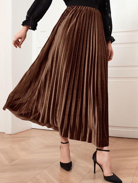 high waist velvet pleated skirt y5ak#, Black
high waist velvet pleated skirt y5ak#, Black