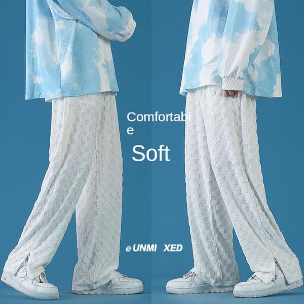 men's pants autumn cotton knit fashion casual plaid men streetwear loose hip-hop straight wide-leg mens trousers, Black
men's pants autumn cotton knit fashion casual plaid men streetwear loose hip-hop straight wide-leg mens trousers, Black