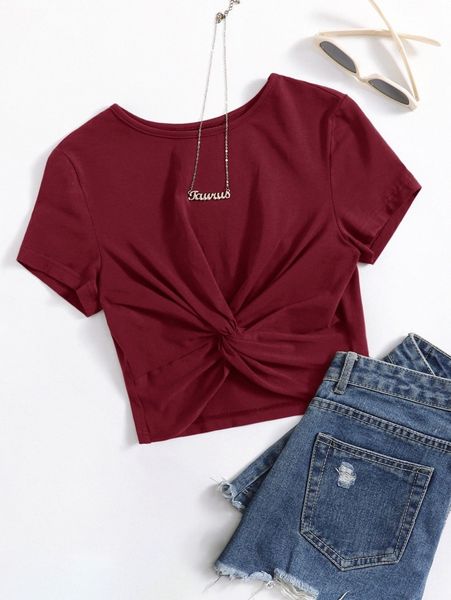 plus twist detail solid tee 75ky#, Black