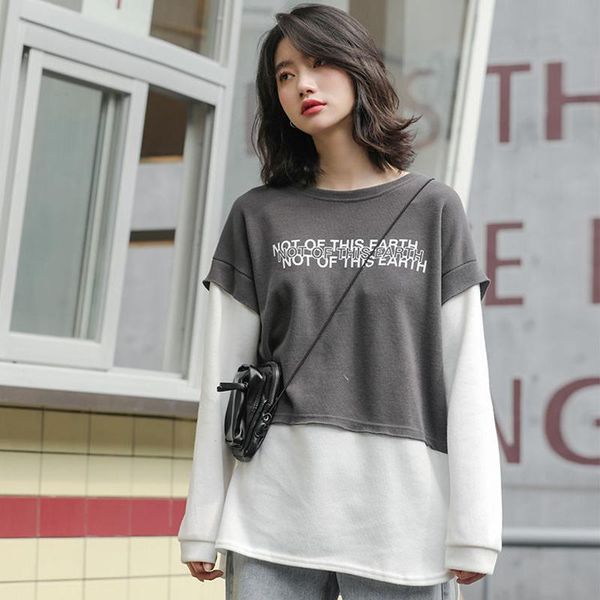 women's hoodies & sweatshirts autumn fashion splicing women design all match letter korean casual print students clothes 2021, Black
women's hoodies & sweatshirts autumn fashion splicing women design all match letter korean casual print students clothes 2021, Black