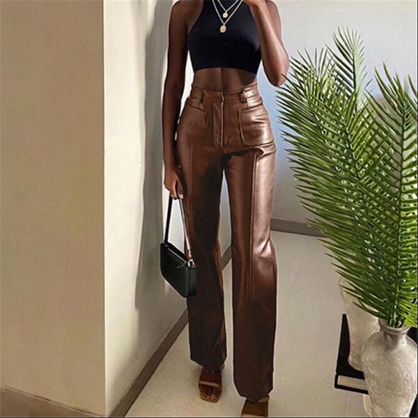 dewadbow fashion solid color women pants pu leather trousers black brown high waist office lady slim vintage wide leg, Black;white
dewadbow fashion solid color women pants pu leather trousers black brown high waist office lady slim vintage wide leg, Black;white