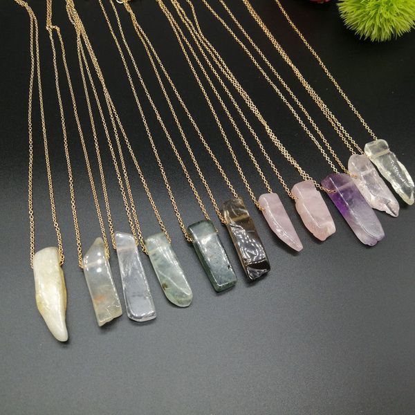 irregular natural crystal stone gold plated pendant necklaces with chain for women girl party club energy jewelry, Silver
irregular natural crystal stone gold plated pendant necklaces with chain for women girl party club energy jewelry, Silver