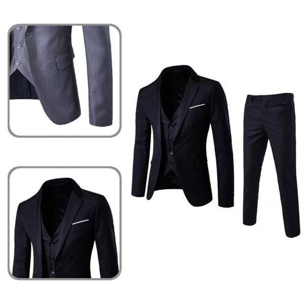 men's suits & blazers 1 set jacket vest trousers long sleeve simple pockets pure color buttons cuff blazer pants groom suit for wedding, White;black
men's suits & blazers 1 set jacket vest trousers long sleeve simple pockets pure color buttons cuff blazer pants groom suit for wedding, White;black