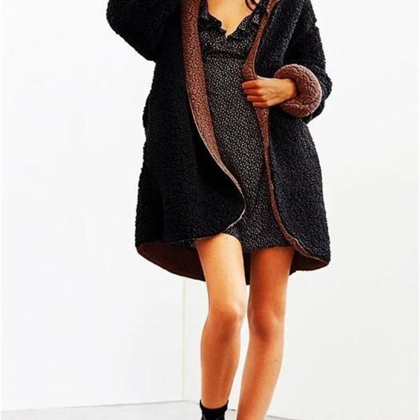women's wool & blends warm faux fur outwear coats casual clothing fashion women winter hooded cardigan coat, Black
women's wool & blends warm faux fur outwear coats casual clothing fashion women winter hooded cardigan coat, Black