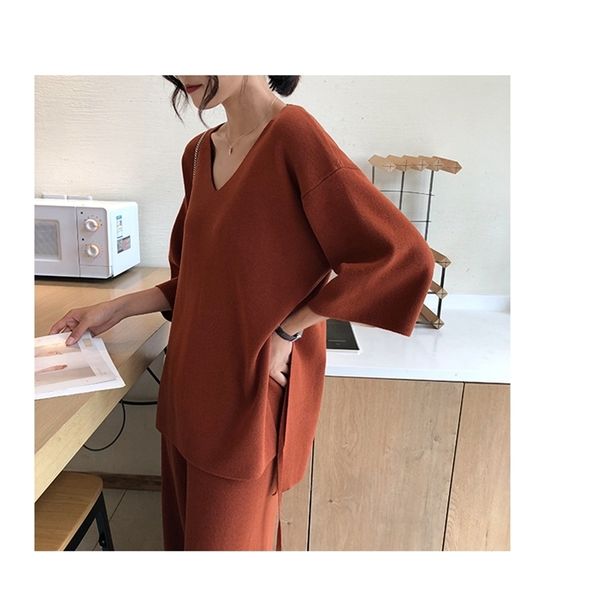 Women's Two Piece Pants HMA Winter Female Sweater Clothing Sets For Women Knitted Pullover V-Neck Loose Top Wide Leg Suit Q7UQ, White
Women's Two Piece Pants HMA Winter Female Sweater Clothing Sets For Women Knitted Pullover V-Neck Loose Top Wide Leg Suit Q7UQ, White