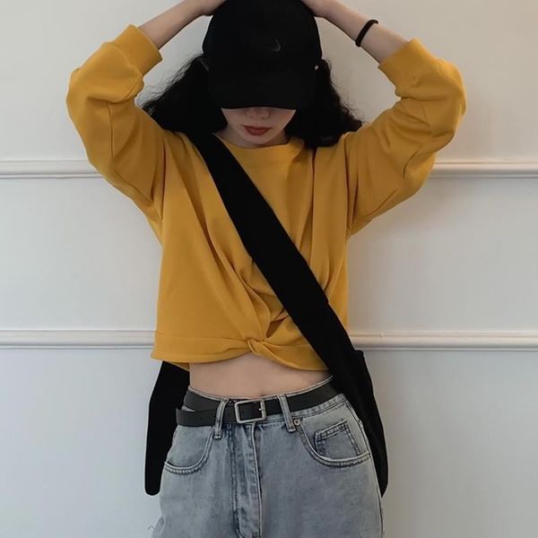 women's hoodies & sweatshirts spring autumn women clothes solid blouses bottoming long sleeve loose cropped sweatshirt casual yellow p, Black
women's hoodies & sweatshirts spring autumn women clothes solid blouses bottoming long sleeve loose cropped sweatshirt casual yellow p, Black