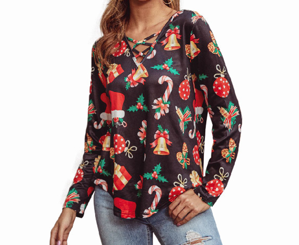 christmas 3d printing flower women's t-shirt v-neck loose, comfortable and soft, White
christmas 3d printing flower women's t-shirt v-neck loose, comfortable and soft, White