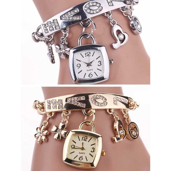 charm bracelets women trendy bracelet special love pendant wristwatch flowers fashion rhinestone ladies dress quartz watch clock girls gift, Golden;silver
charm bracelets women trendy bracelet special love pendant wristwatch flowers fashion rhinestone ladies dress quartz watch clock girls gift, Golden;silver