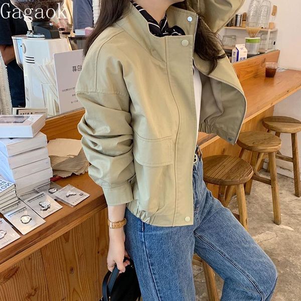 women's jackets gagaok women streetwear fashion 2021 spring autumn solid stand zipper pockets full loose casual wild korean coats, Black;brown
women's jackets gagaok women streetwear fashion 2021 spring autumn solid stand zipper pockets full loose casual wild korean coats, Black;brown