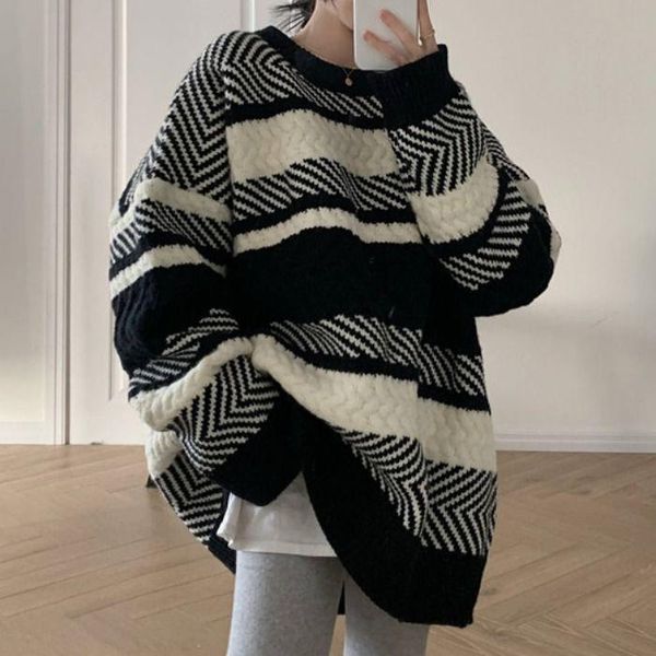 women's sweaters autumn winter korean fashion striped warm knitted sweater casual chic o-neck long sleeve pullovers d314, White;black
women's sweaters autumn winter korean fashion striped warm knitted sweater casual chic o-neck long sleeve pullovers d314, White;black