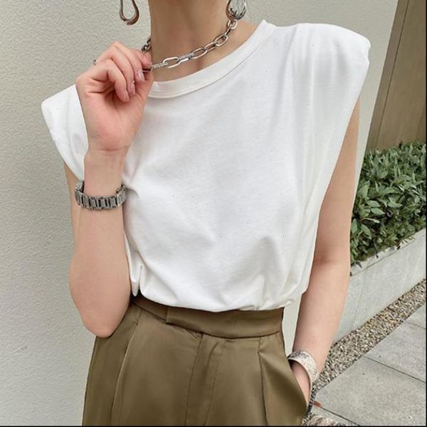 solid color sleeveless shoulder pad women cami t shirt round neck loose tank fashion summer shirts, White
solid color sleeveless shoulder pad women cami t shirt round neck loose tank fashion summer shirts, White