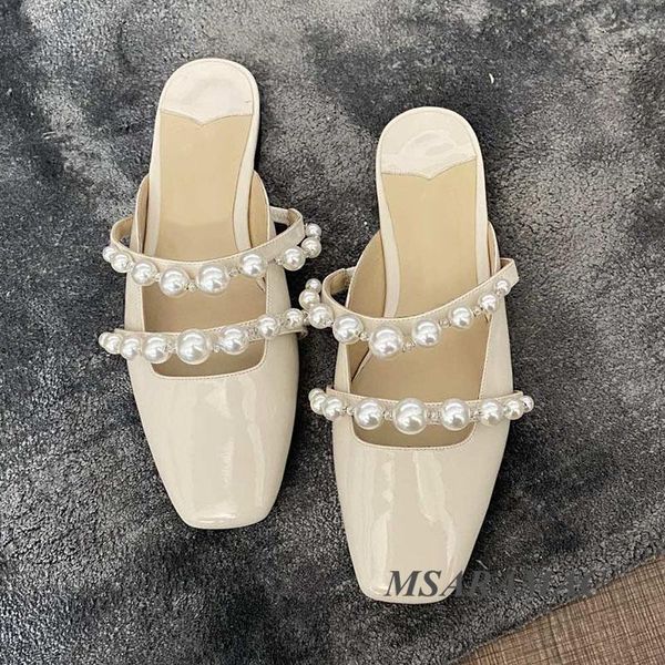slippers summer shiny white patent leather pearls beaded mules round toe elegant dress shoes women party, Black
slippers summer shiny white patent leather pearls beaded mules round toe elegant dress shoes women party, Black