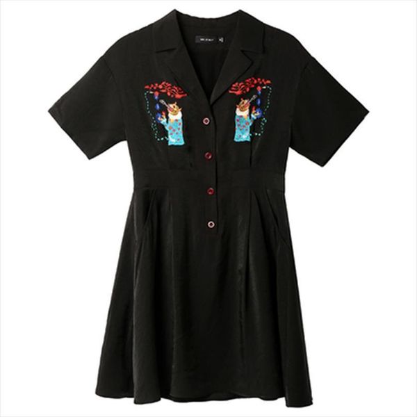 vintage black animal embroidery notch women dresses collar short sleeve button empire mini d1523, Black;gray
vintage black animal embroidery notch women dresses collar short sleeve button empire mini d1523, Black;gray