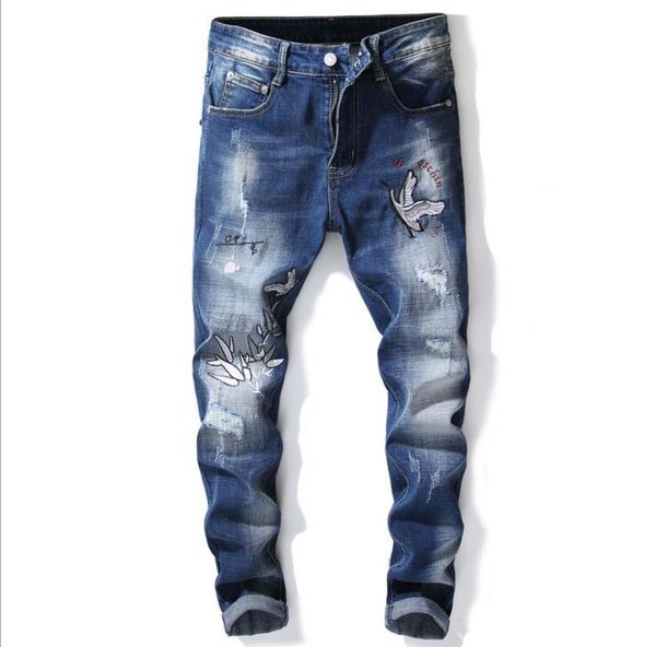 personality embroidered hole printing jeans men biker trousers male denim pants masculino motorcycle fashion designer men's, Blue
personality embroidered hole printing jeans men biker trousers male denim pants masculino motorcycle fashion designer men's, Blue